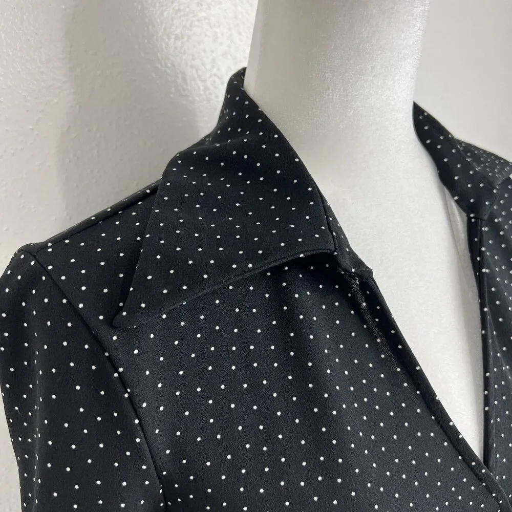 Melissa Masse Dress Women Medium Black White Polka Dot Surplice Tie Waist Casual